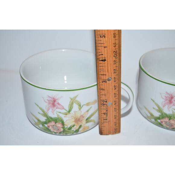 Vtg Soup Cups Jade Lily Porcelain Floral Shafford 1970 Japan  Handle 2 pc set - Picture 3 of 9